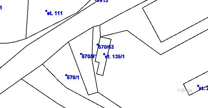 Parcela st. 135/1 v KÚ Řepeč, Katastrální mapa