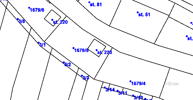 Parcela st. 223 v KÚ Řepeč, Katastrální mapa