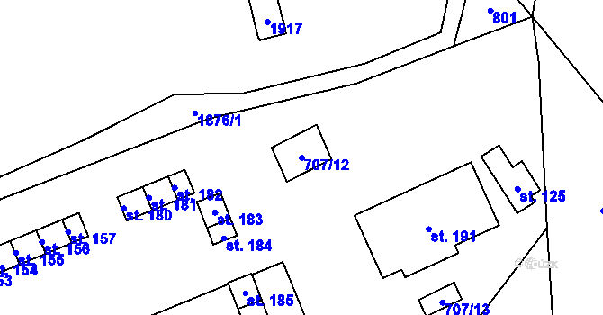 Parcela st. 707/12 v KÚ Řepeč, Katastrální mapa