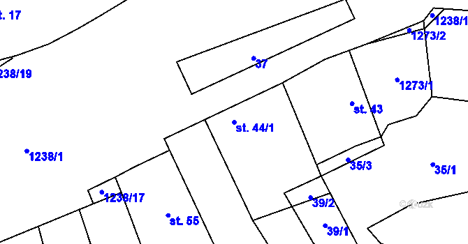 Parcela st. 44/1 v KÚ Řepín, Katastrální mapa