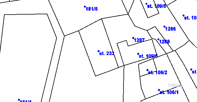 Parcela st. 233 v KÚ Řepín, Katastrální mapa