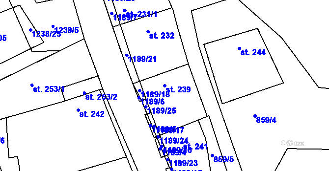 Parcela st. 239 v KÚ Řepín, Katastrální mapa