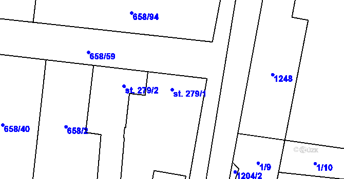 Parcela st. 279/1 v KÚ Řepín, Katastrální mapa