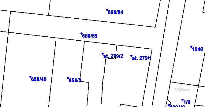Parcela st. 279/2 v KÚ Řepín, Katastrální mapa