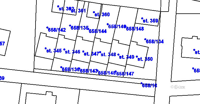 Parcela st. 348 v KÚ Řepín, Katastrální mapa