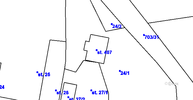 Parcela st. 407 v KÚ Řepín, Katastrální mapa