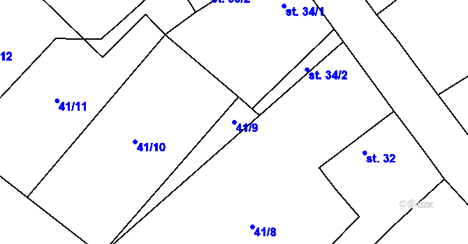 Parcela st. 41/9 v KÚ Řepín, Katastrální mapa