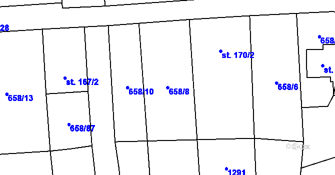 Parcela st. 658/8 v KÚ Řepín, Katastrální mapa