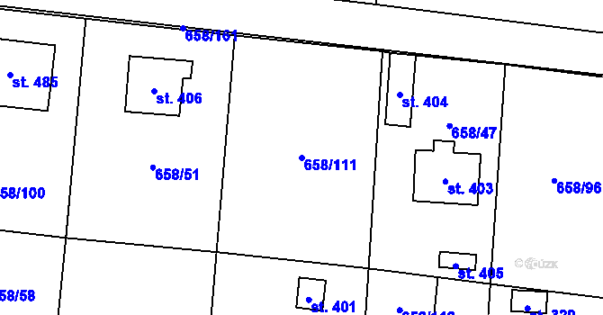 Parcela st. 658/111 v KÚ Řepín, Katastrální mapa
