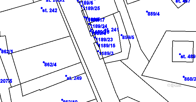 Parcela st. 1189/3 v KÚ Řepín, Katastrální mapa