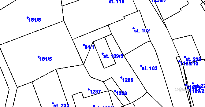 Parcela st. 109/5 v KÚ Řepín, Katastrální mapa