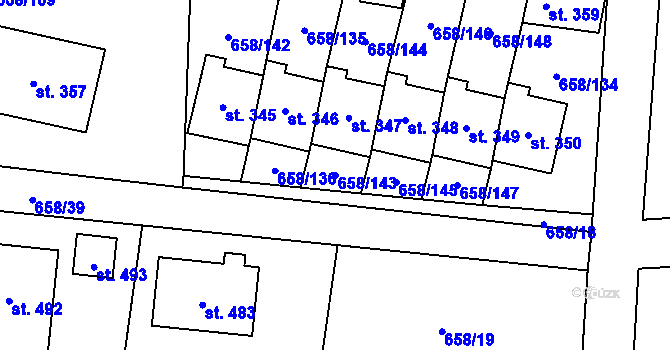 Parcela st. 658/143 v KÚ Řepín, Katastrální mapa