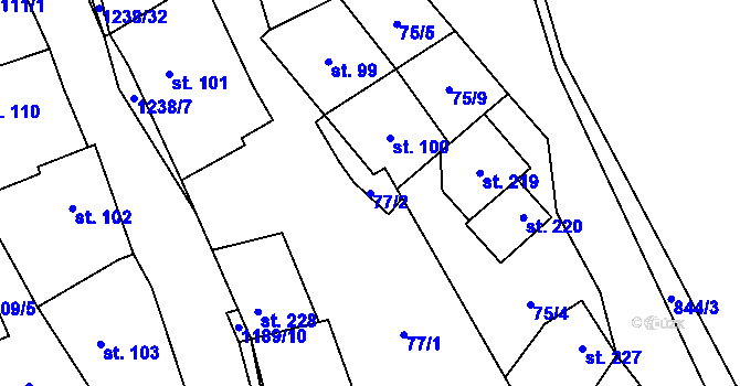 Parcela st. 77/2 v KÚ Řepín, Katastrální mapa