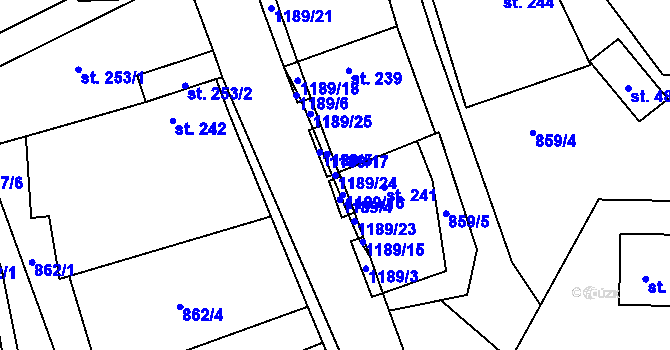 Parcela st. 1189/24 v KÚ Řepín, Katastrální mapa