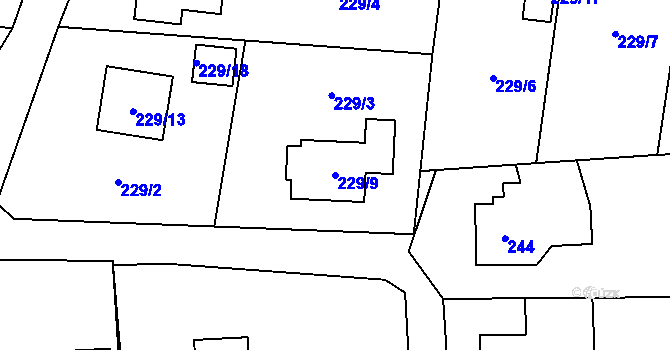 Parcela st. 229/9 v KÚ Řepiště, Katastrální mapa