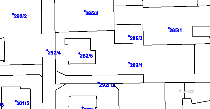 Parcela st. 283/4 v KÚ Řepiště, Katastrální mapa