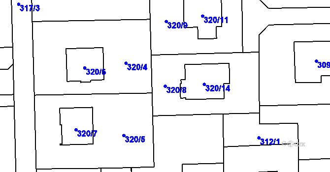 Parcela st. 320/8 v KÚ Řepiště, Katastrální mapa