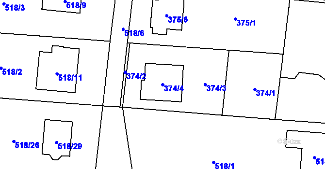 Parcela st. 374/4 v KÚ Řepiště, Katastrální mapa