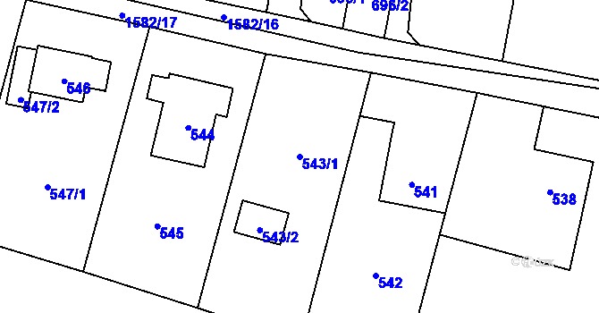 Parcela st. 543/1 v KÚ Řepiště, Katastrální mapa