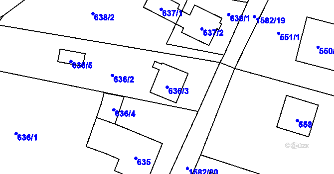 Parcela st. 636/3 v KÚ Řepiště, Katastrální mapa