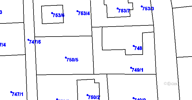 Parcela st. 750/1 v KÚ Řepiště, Katastrální mapa