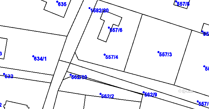 Parcela st. 557/4 v KÚ Řepiště, Katastrální mapa