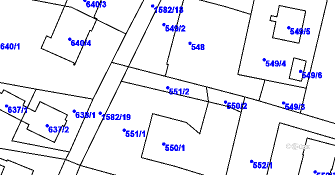 Parcela st. 551/2 v KÚ Řepiště, Katastrální mapa