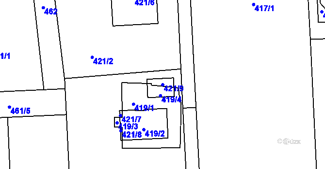 Parcela st. 421/9 v KÚ Řepiště, Katastrální mapa