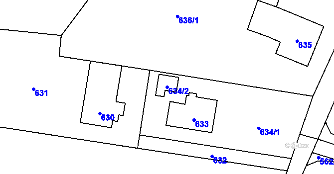 Parcela st. 634/2 v KÚ Řepiště, Katastrální mapa