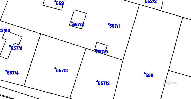 Parcela st. 557/9 v KÚ Řepiště, Katastrální mapa