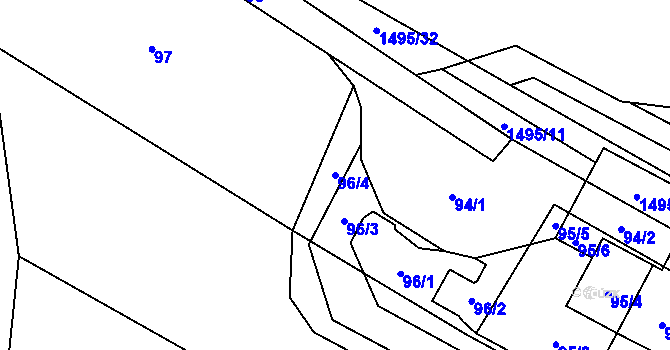 Parcela st. 96/4 v KÚ Řepiště, Katastrální mapa