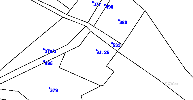 Parcela st. 26 v KÚ Popovec u Řepníků, Katastrální mapa