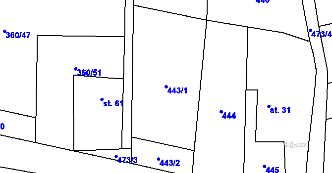 Parcela st. 443/1 v KÚ Popovec u Řepníků, Katastrální mapa