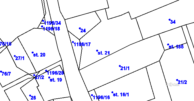 Parcela st. 21 v KÚ Řepníky, Katastrální mapa