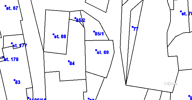 Parcela st. 69 v KÚ Řepníky, Katastrální mapa