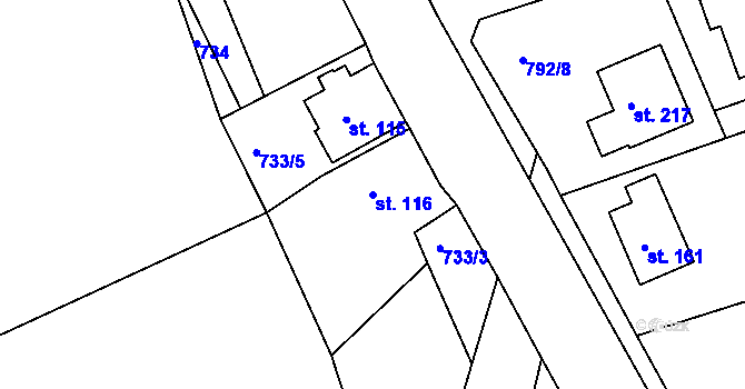 Parcela st. 116 v KÚ Řepníky, Katastrální mapa