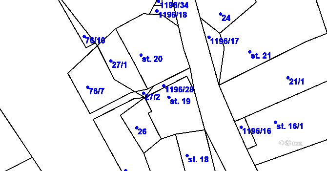Parcela st. 1196/28 v KÚ Řepníky, Katastrální mapa