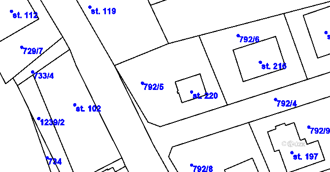 Parcela st. 792/5 v KÚ Řepníky, Katastrální mapa