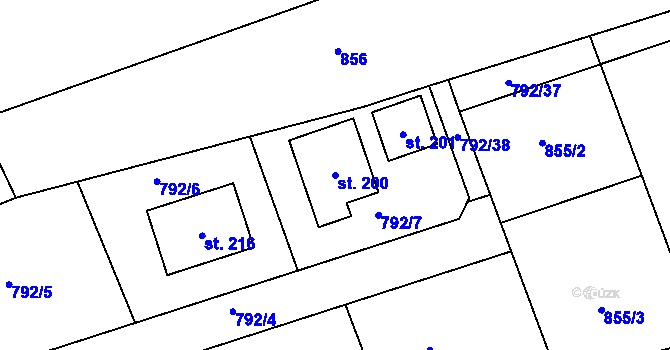 Parcela st. 200 v KÚ Řepníky, Katastrální mapa