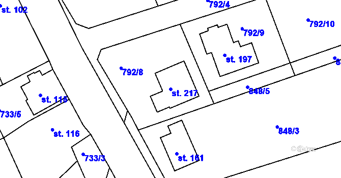 Parcela st. 217 v KÚ Řepníky, Katastrální mapa