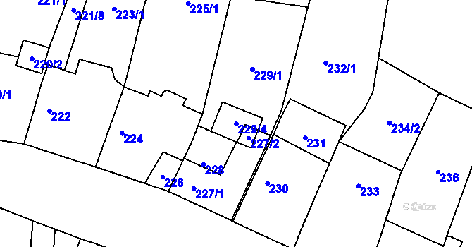 Parcela st. 229/4 v KÚ Řeporyje, Katastrální mapa