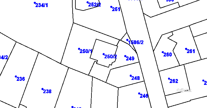 Parcela st. 250/2 v KÚ Řeporyje, Katastrální mapa