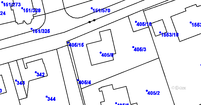 Parcela st. 405/8 v KÚ Řeporyje, Katastrální mapa