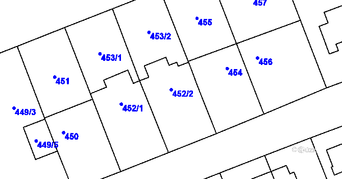 Parcela st. 452/2 v KÚ Řeporyje, Katastrální mapa