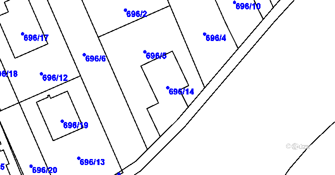 Parcela st. 696/14 v KÚ Řeporyje, Katastrální mapa
