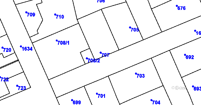 Parcela st. 707 v KÚ Řeporyje, Katastrální mapa