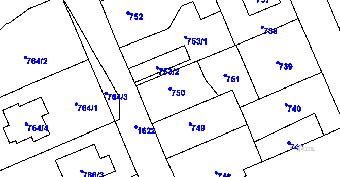 Parcela st. 750 v KÚ Řeporyje, Katastrální mapa