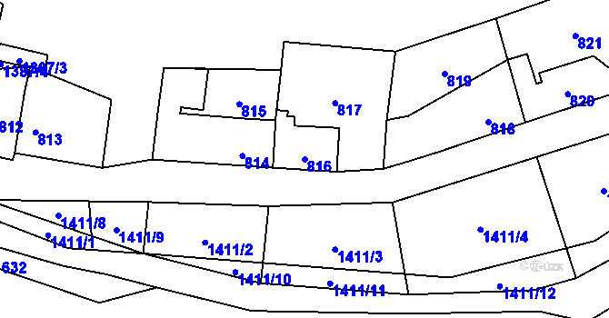 Parcela st. 816 v KÚ Řeporyje, Katastrální mapa