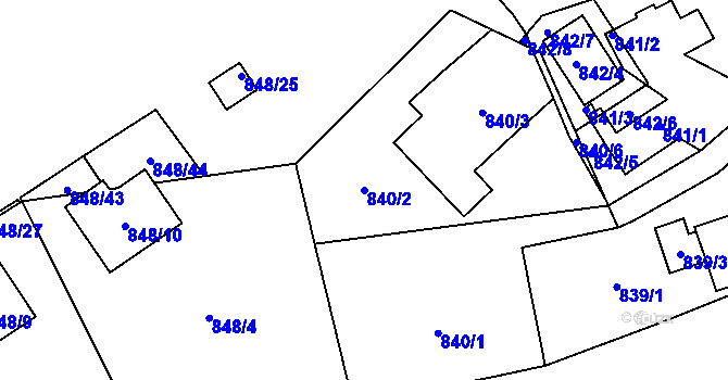 Parcela st. 840/2 v KÚ Řeporyje, Katastrální mapa