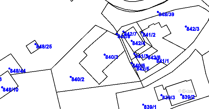 Parcela st. 840/3 v KÚ Řeporyje, Katastrální mapa